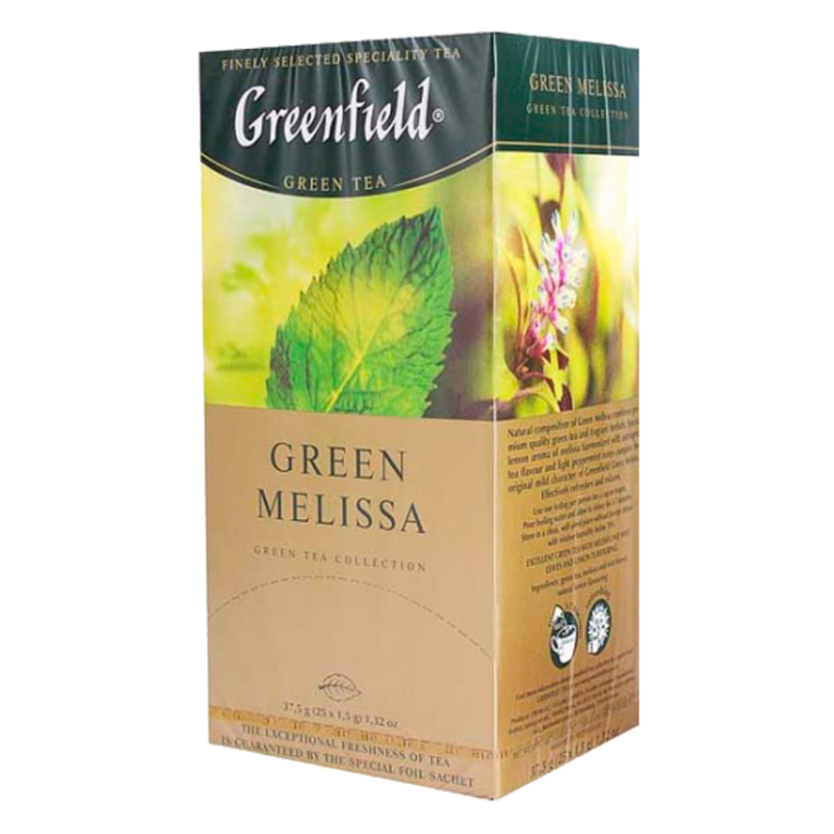 Чай Гринфилд зеленый с мелиссой. Чай зеленый Greenfield Melissa 25шт. Чай с мелиссой купить